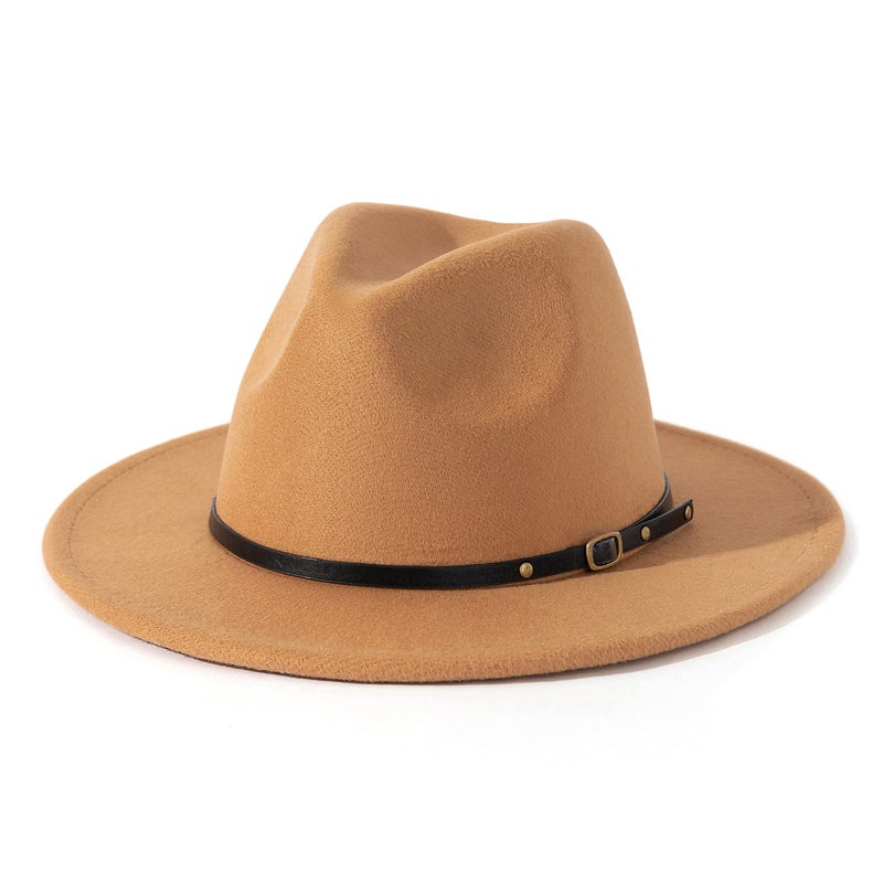 Lisianthus Women Belt Buckle Fedora Hat Camel - Image 1